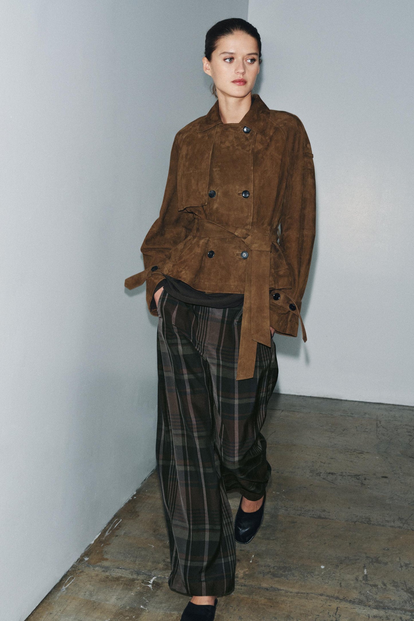 Trench court 100 % cuir suédé ZW Collection Édition limitée