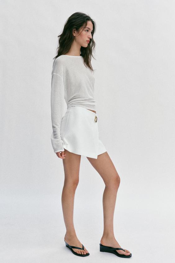 Jupe-culotte asymétrique à application décorative