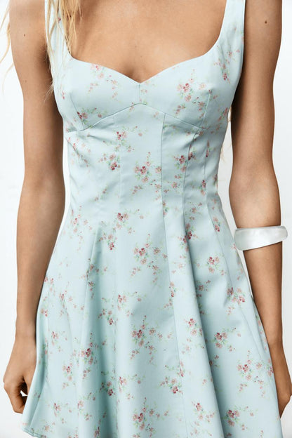 Robe courte en popeline à fleurs