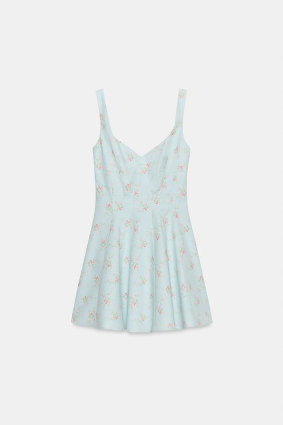 Robe courte en popeline à fleurs