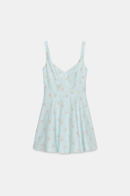 Robe courte en popeline à fleurs