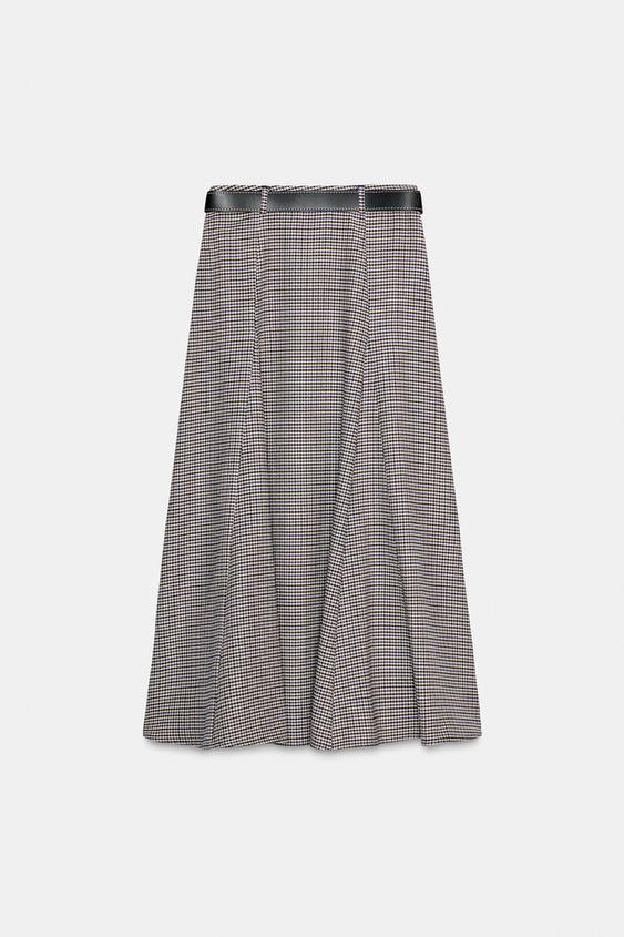 Jupe midi à carreaux avec ceinture