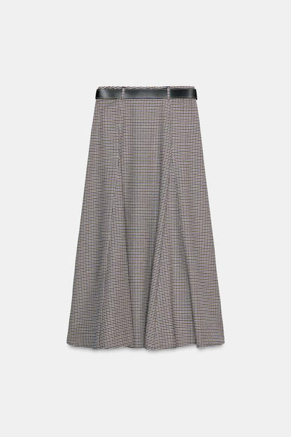 Jupe midi à carreaux avec ceinture