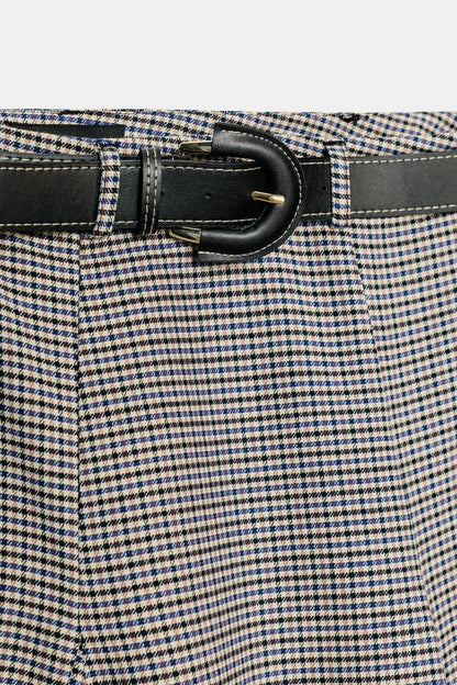 Jupe midi à carreaux avec ceinture
