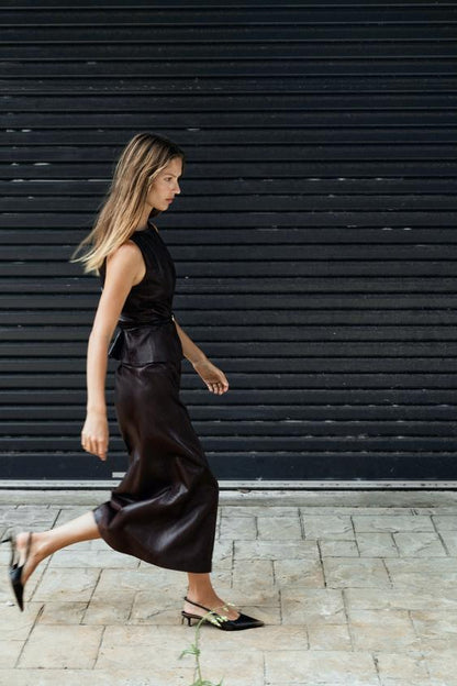 Jupe midi effet cuir