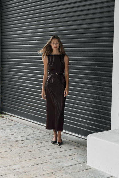 Jupe midi effet cuir