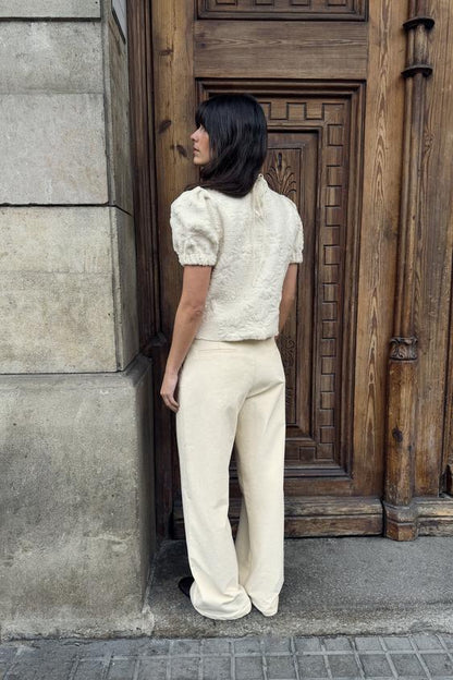 Top en maille à manches bouffantes