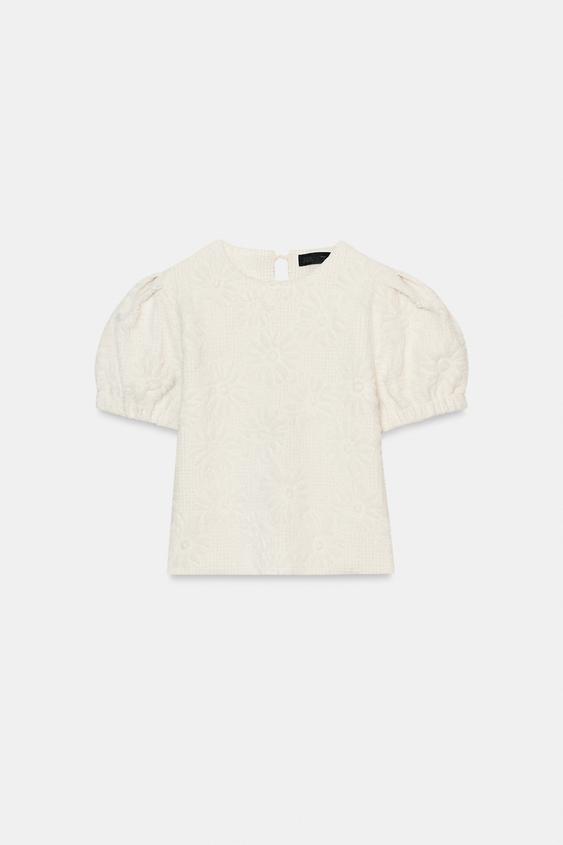 Top en maille à manches bouffantes