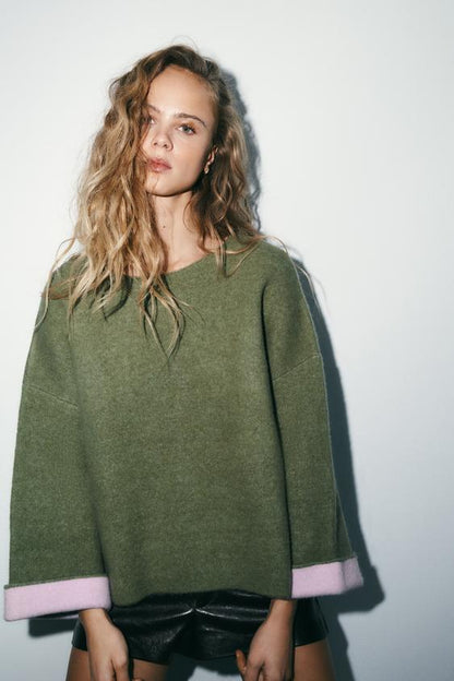 Pull en maille contrastée