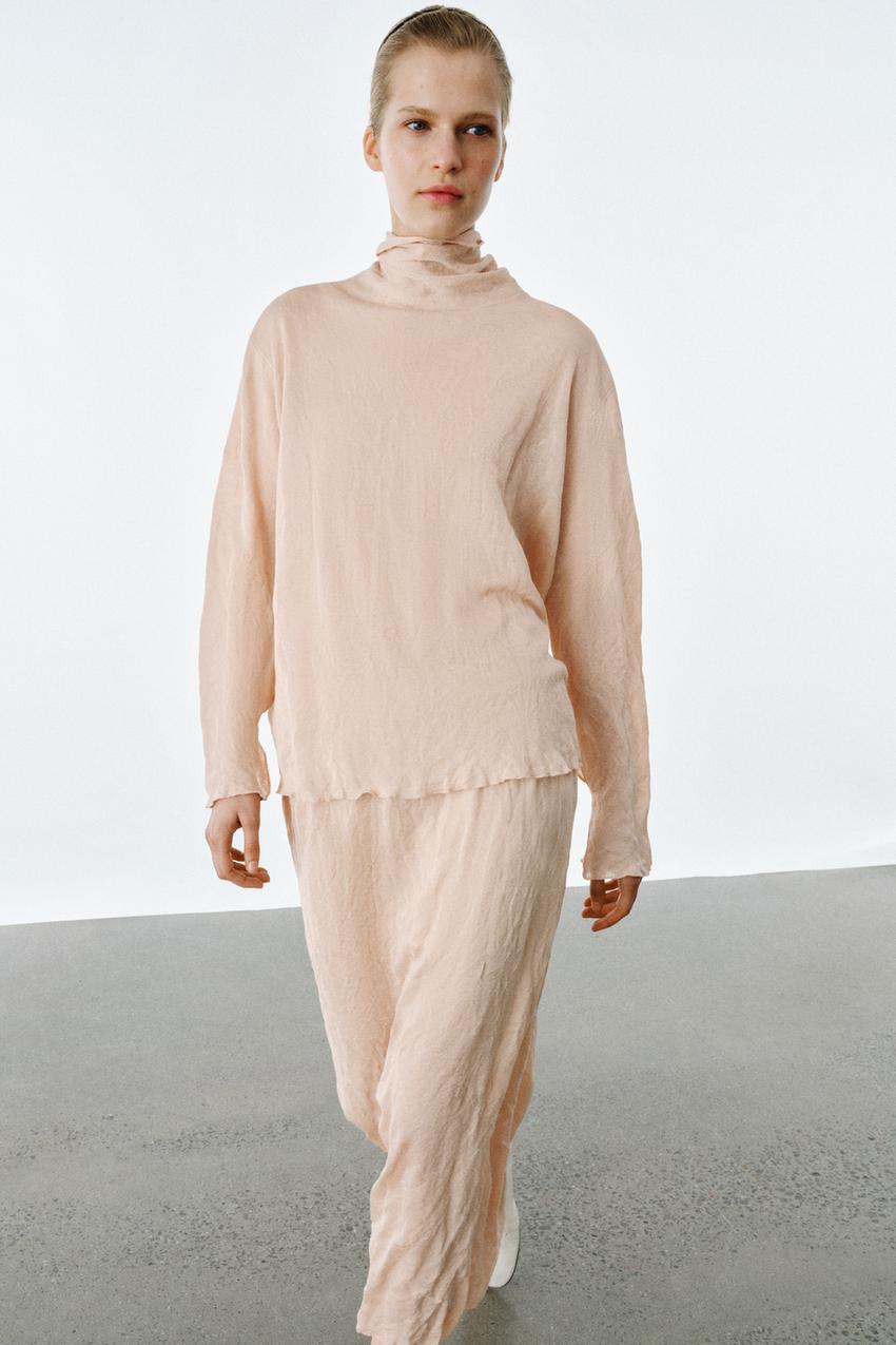 Jupe midi en maille effet froissé