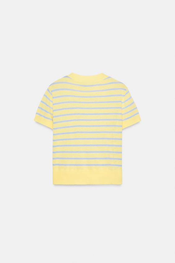 Pull en maille à rayures à manches courtes