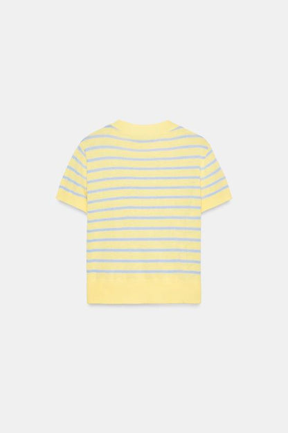 Pull en maille à rayures à manches courtes