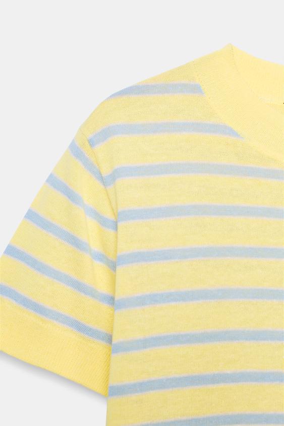 Pull en maille à rayures à manches courtes