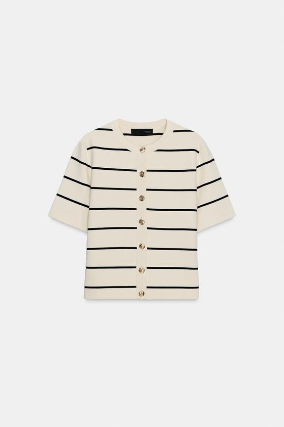 Veste rayée en maille à manches courtes