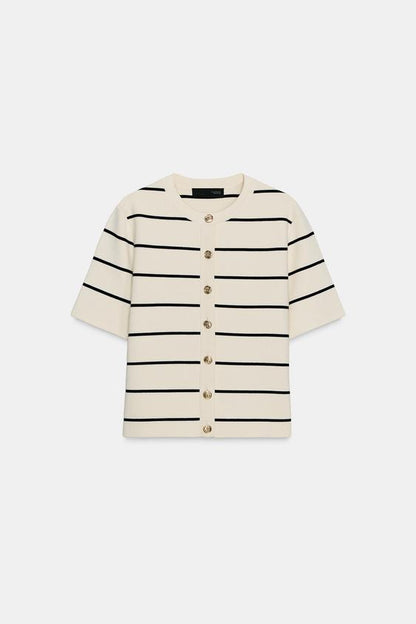Veste rayée en maille à manches courtes