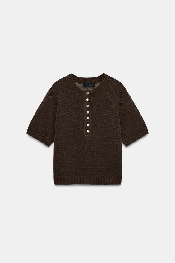 Pull en maille à manches courtes à boutons