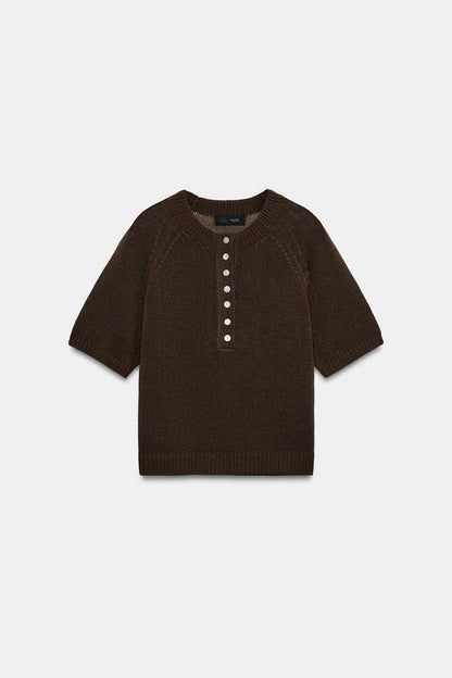 Pull en maille à manches courtes à boutons