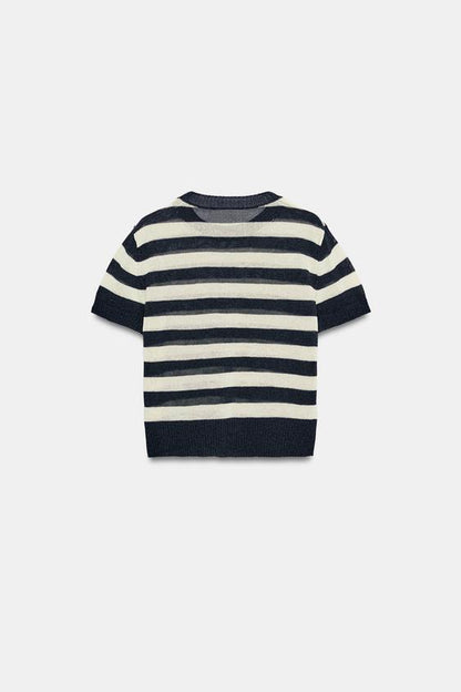 Top en maille à manches courtes