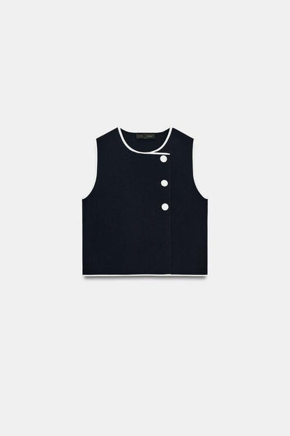 Top en maille à boutons contrastés