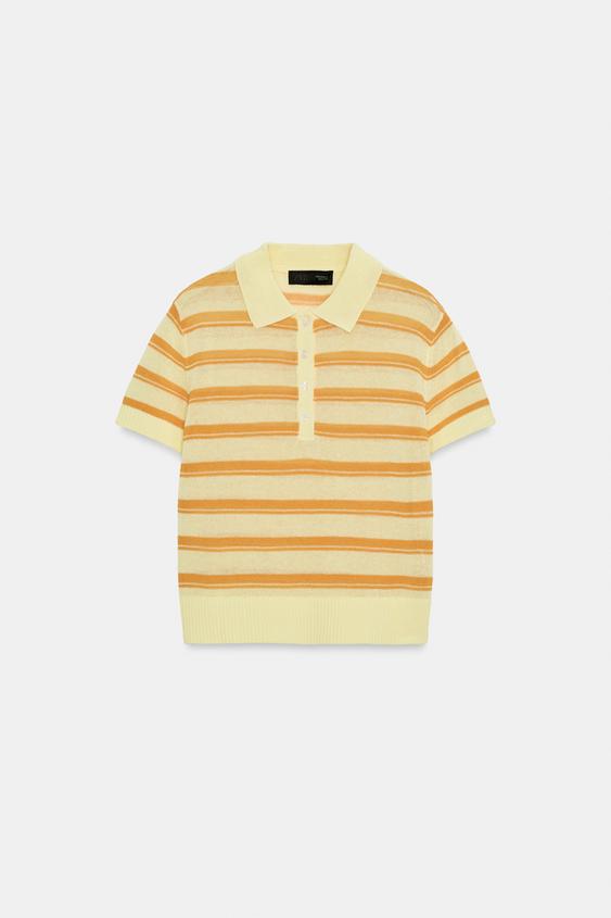 Polo en maille rayée à manches courtes