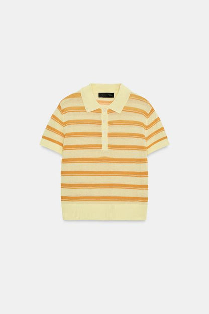 Polo en maille rayée à manches courtes