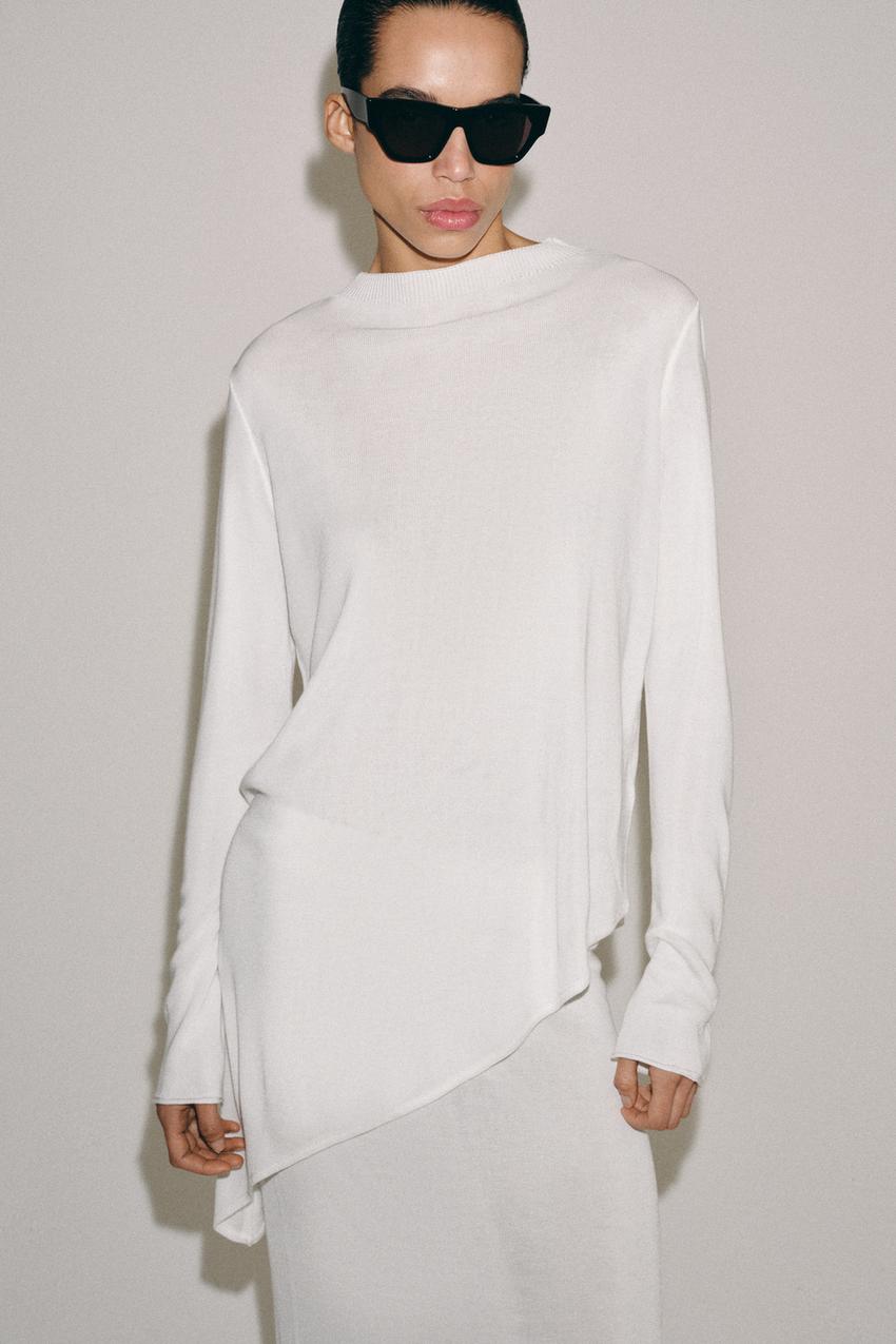 Pull long en maille asymétrique