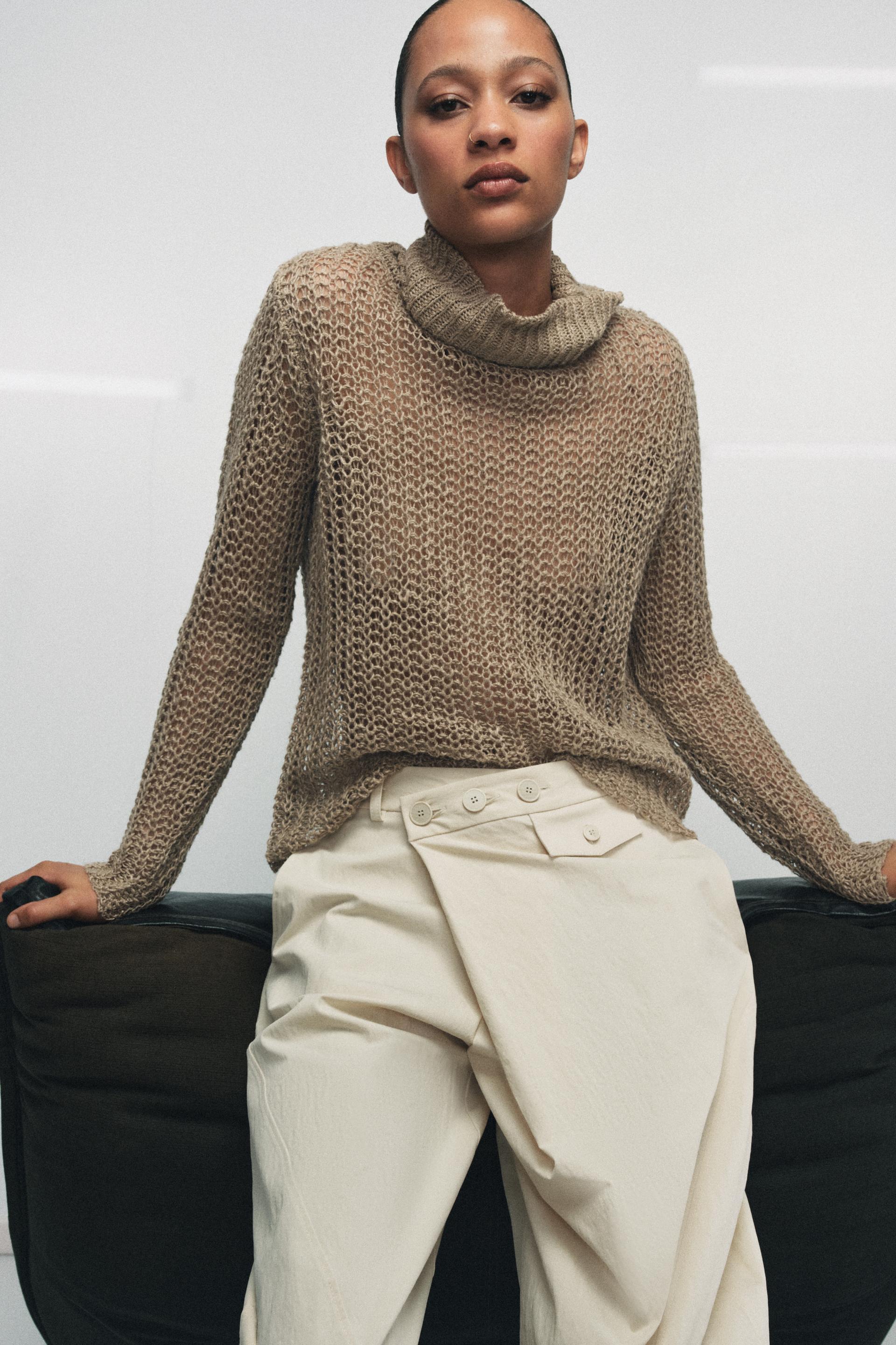 Pull en maille ajourée 100 % lin