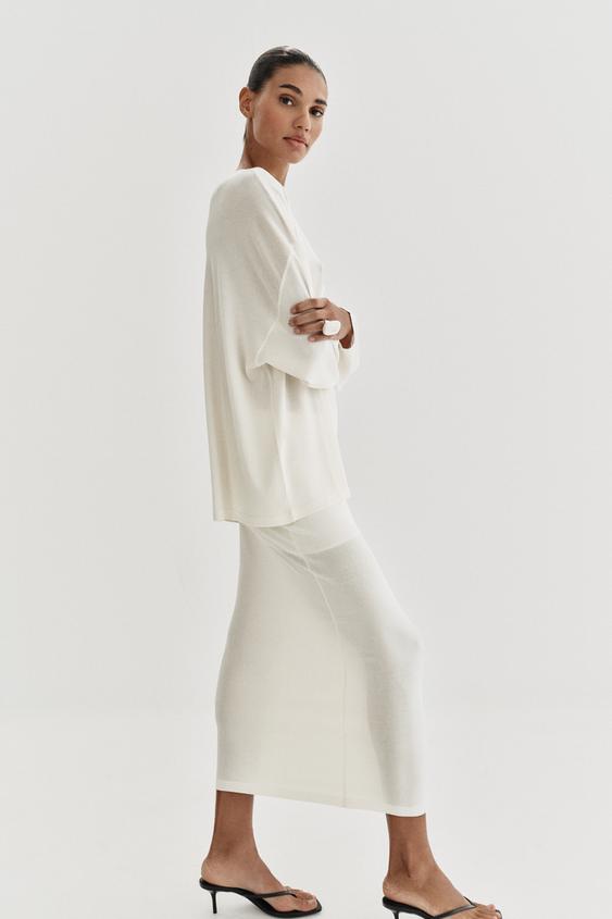 Jupe midi en maille fine