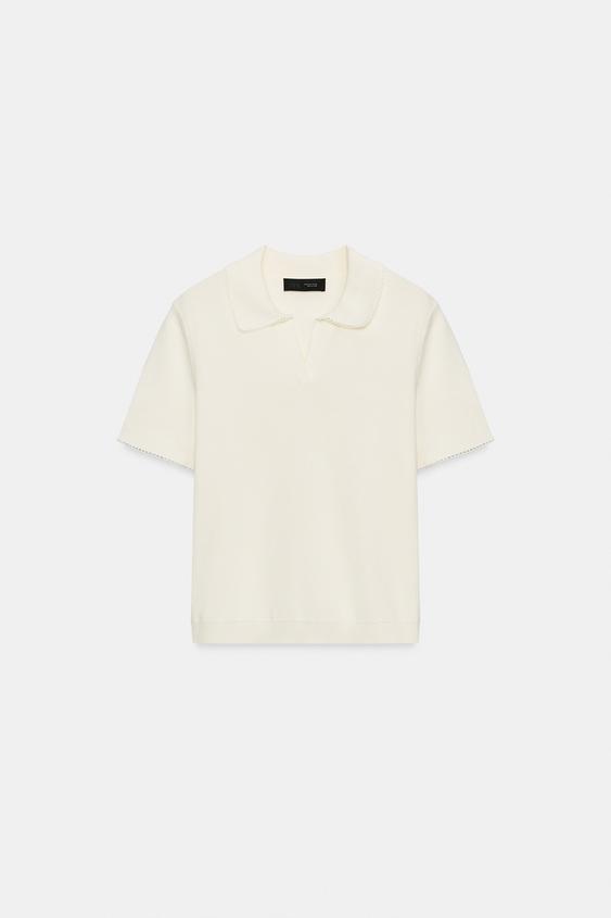 Polo en maille à dentelle contrastée