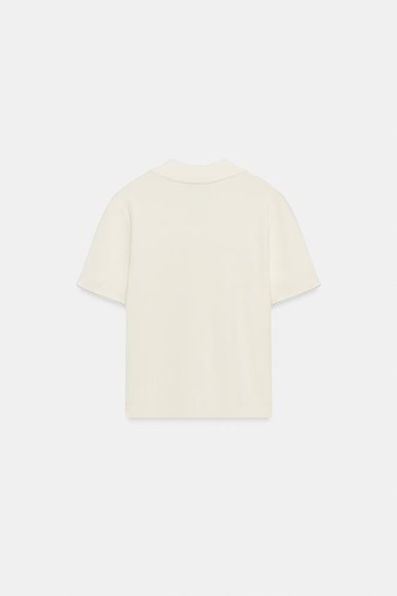 Polo en maille à dentelle contrastée