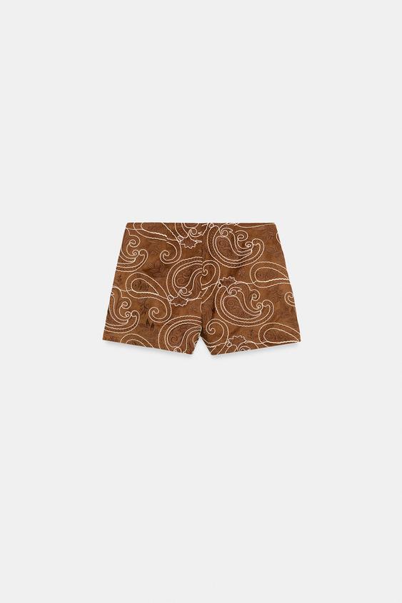Jupe-culotte brodée effet suédine
