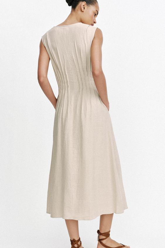 Robe midi en lin à coulisses