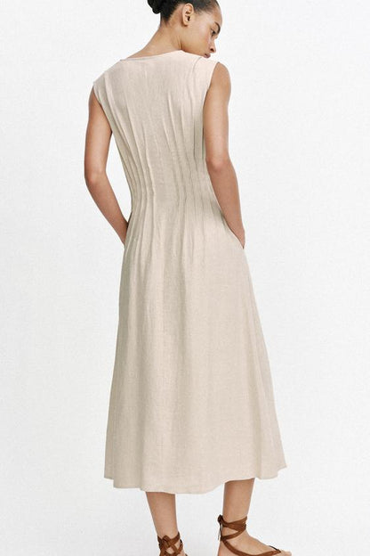 Robe midi en lin à coulisses