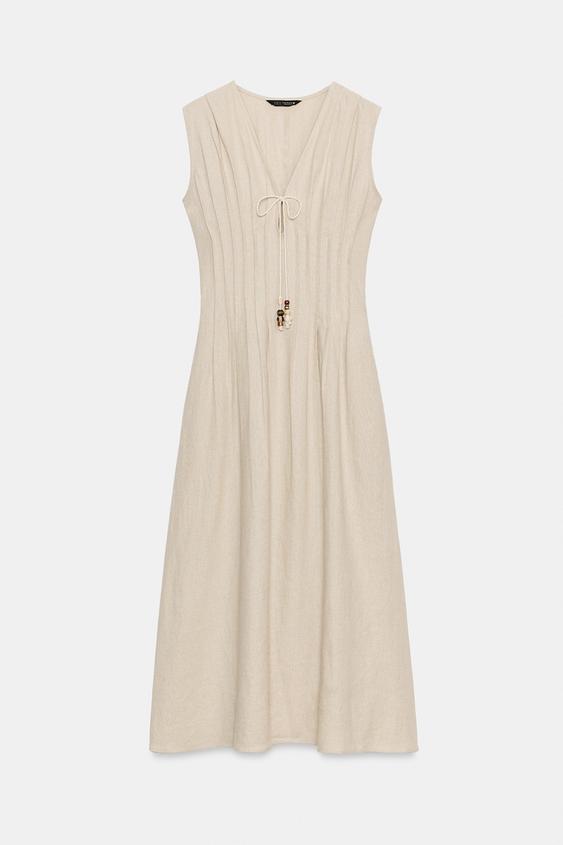 Robe midi en lin à coulisses