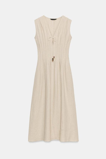 Robe midi en lin à coulisses