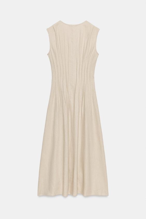Robe midi en lin à coulisses