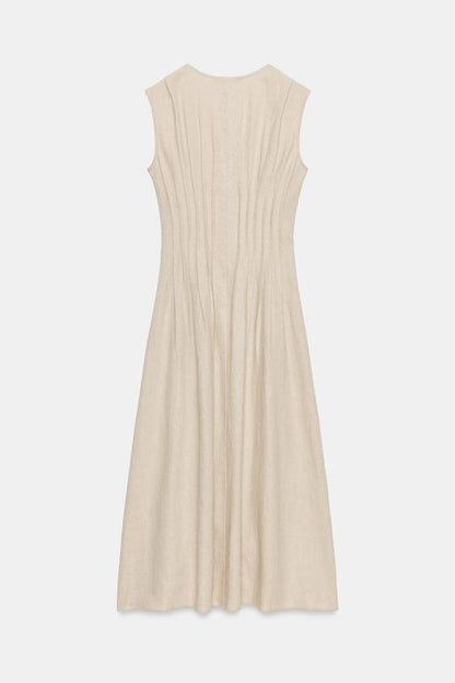 Robe midi en lin à coulisses
