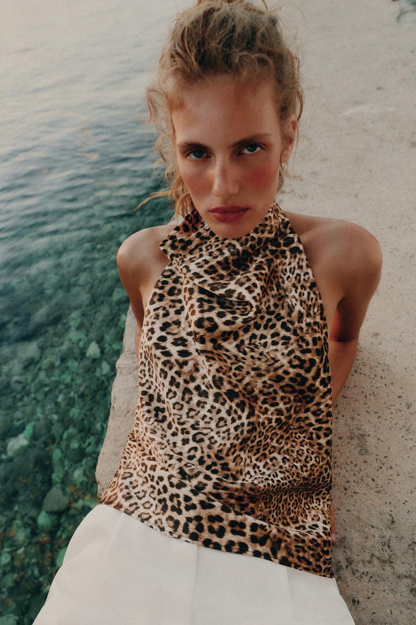 Top dos-nu satiné imprimé animalier