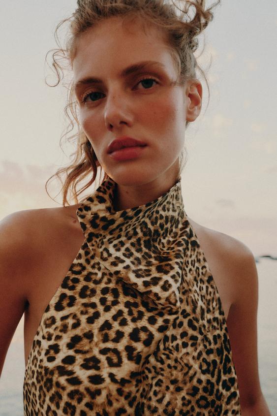 Top dos-nu satiné imprimé animalier