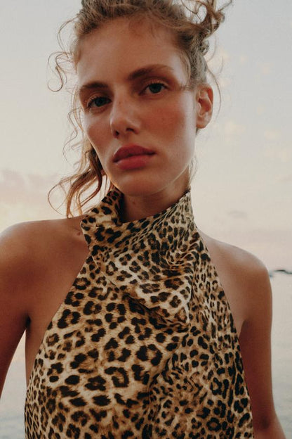 Top dos-nu satiné imprimé animalier