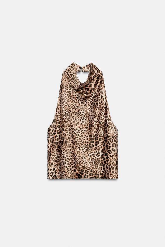 Top dos-nu satiné imprimé animalier