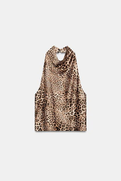 Top dos-nu satiné imprimé animalier
