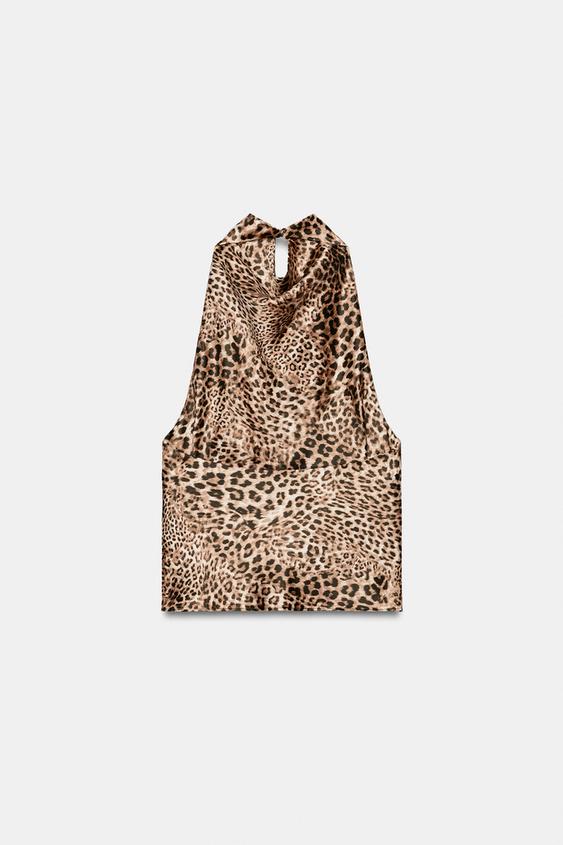 Top dos-nu satiné imprimé animalier