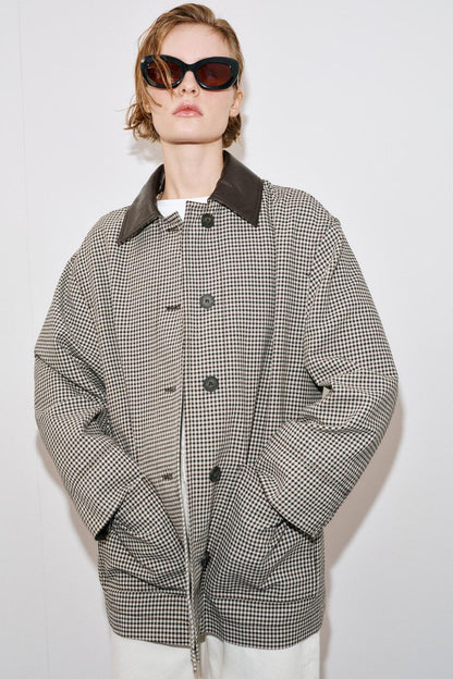 Veste pied-en-poule finitions effet cuir