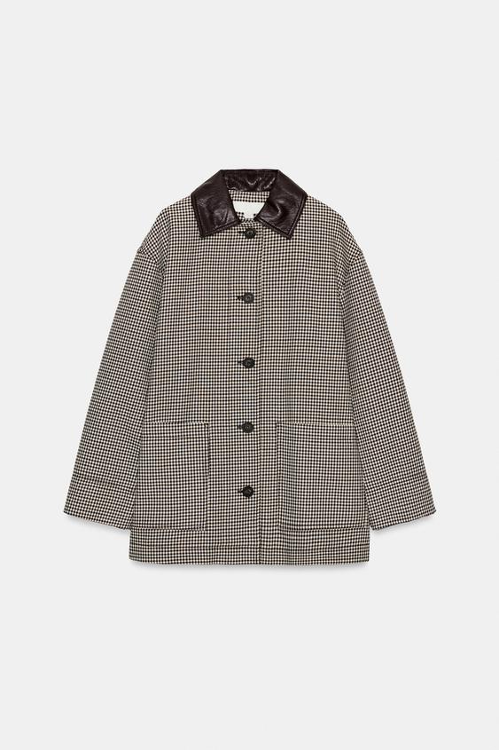 Veste pied-en-poule finitions effet cuir