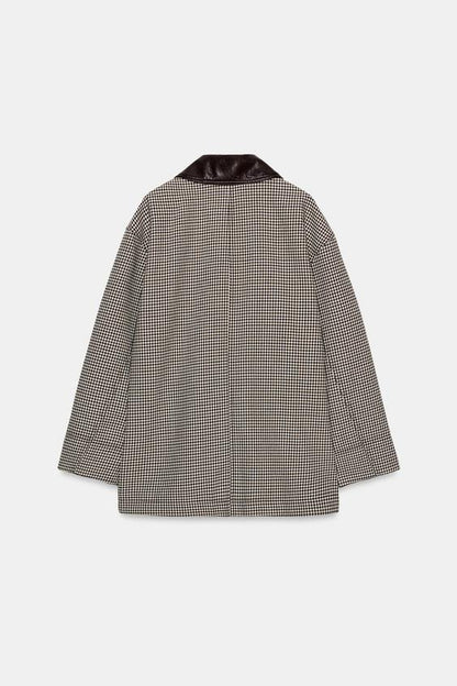 Veste pied-en-poule finitions effet cuir