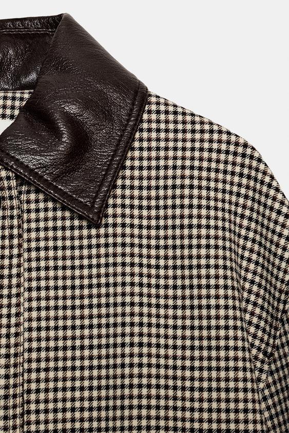 Veste pied-en-poule finitions effet cuir