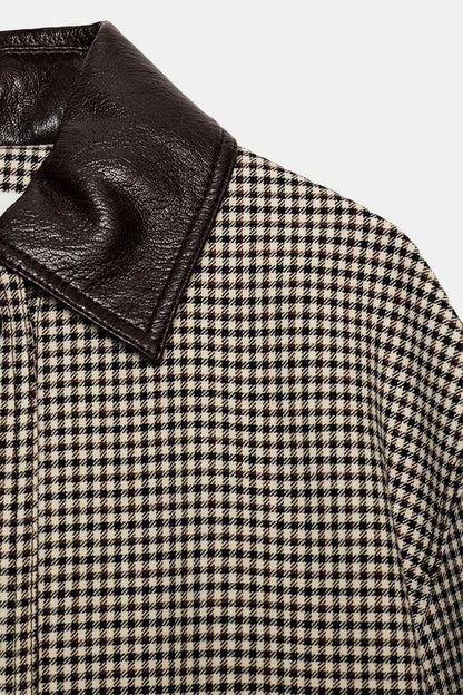 Veste pied-en-poule finitions effet cuir