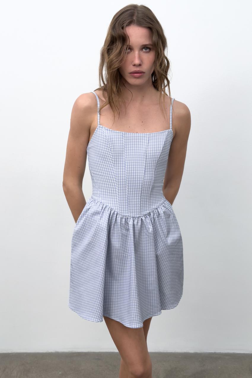 Robe corset à volume et carreaux vichy