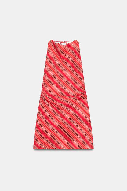Robe dos-nu drapée à rayures